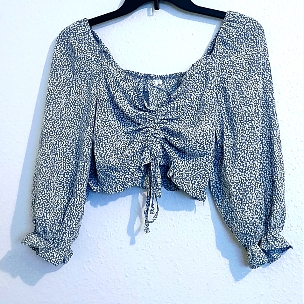 BOHO BISHOP SLEEVE PEASANT RUCHED HALTER BLOUSE SIZE S